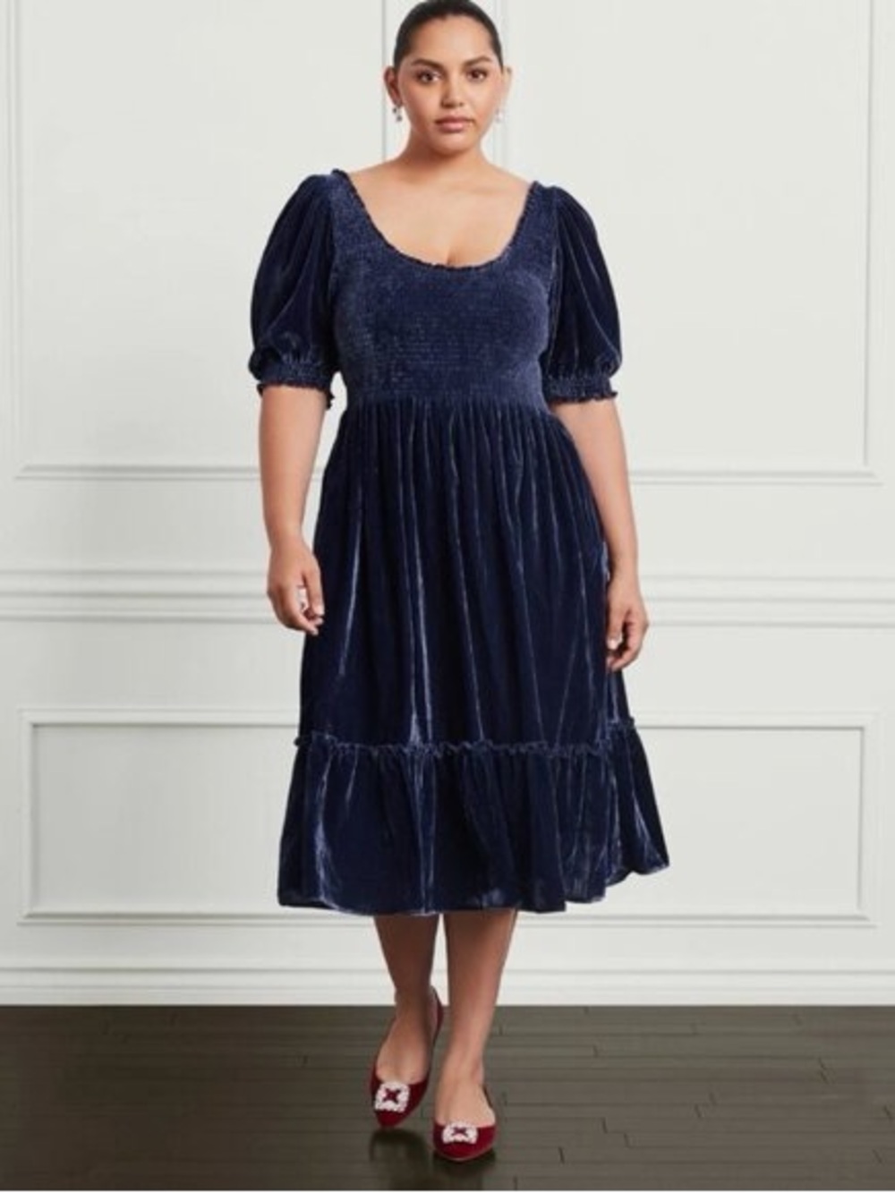 Hill House Home Louisa Nap Dress Navy Velvet Size L NWT